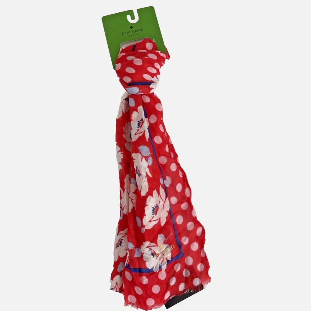 KATE SPADE, Springtime Floral Oblong Scarf in Ponderosa Red, NWT